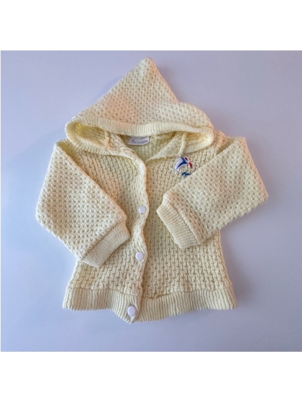 Yellow Hooded Knit Baby Cardigan with Embroidered Accent